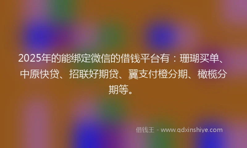 2025年的能绑定微信的借钱平台有：珊瑚买单、中原快贷、招联好期贷、翼支付橙分期、橄榄分期等。