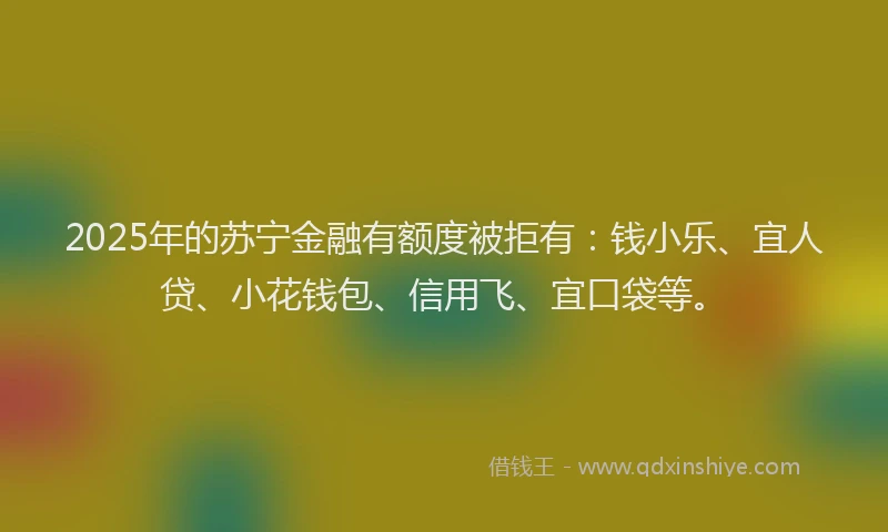 2025年的苏宁金融有额度被拒有：钱小乐、宜人贷、小花钱包、信用飞、宜口袋等。