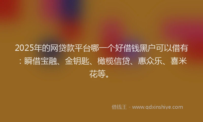 2025年的网贷款平台哪一个好借钱黑户可以借有：瞬借宝融、金钥匙、橄榄信贷、惠众乐、喜米花等。