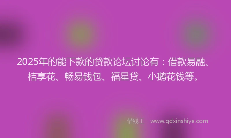 2025年的能下款的贷款论坛讨论有：借款易融、桔享花、畅易钱包、福星贷、小鹅花钱等。