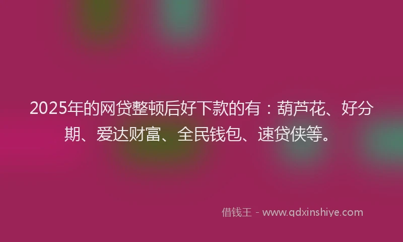 2025年的网贷整顿后好下款的有：葫芦花、好分期、爱达财富、全民钱包、速贷侠等。