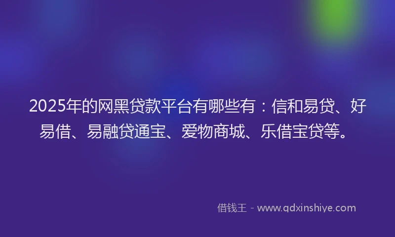 2025年的网黑贷款平台有哪些有：信和易贷、好易借、易融贷通宝、爱物商城、乐借宝贷等。