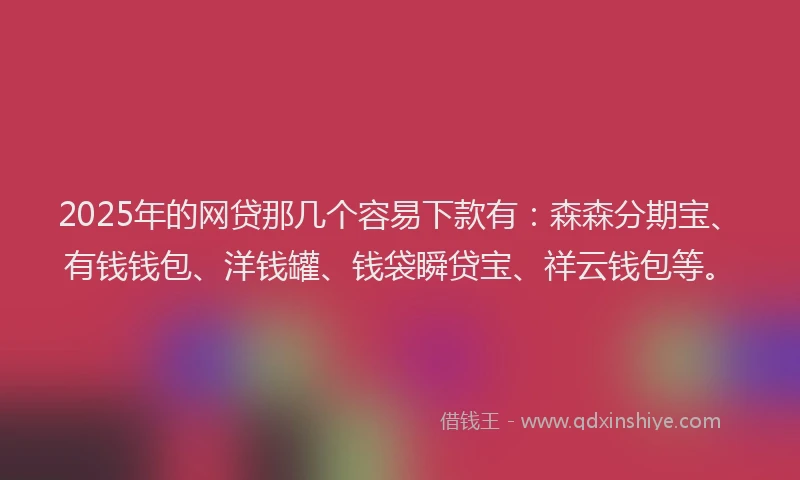 2025年的网贷那几个容易下款有：森森分期宝、有钱钱包、洋钱罐、钱袋瞬贷宝、祥云钱包等。