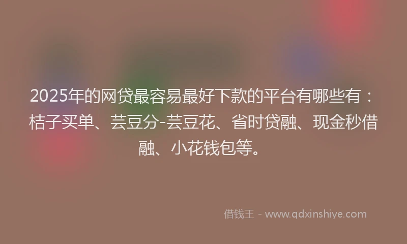 2025年的网贷最容易最好下款的平台有哪些有：桔子买单、芸豆分-芸豆花、省时贷融、现金秒借融、小花钱包等。