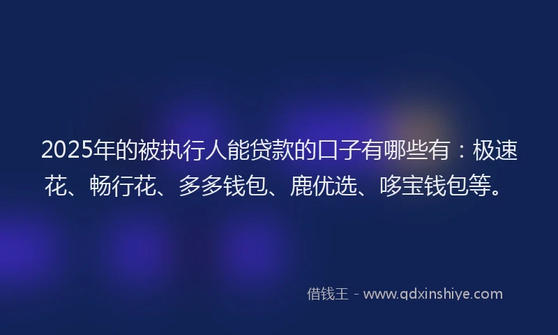 2025年的被执行人能贷款的口子有哪些有：极速花、畅行花、多多钱包、鹿优选、哆宝钱包等。