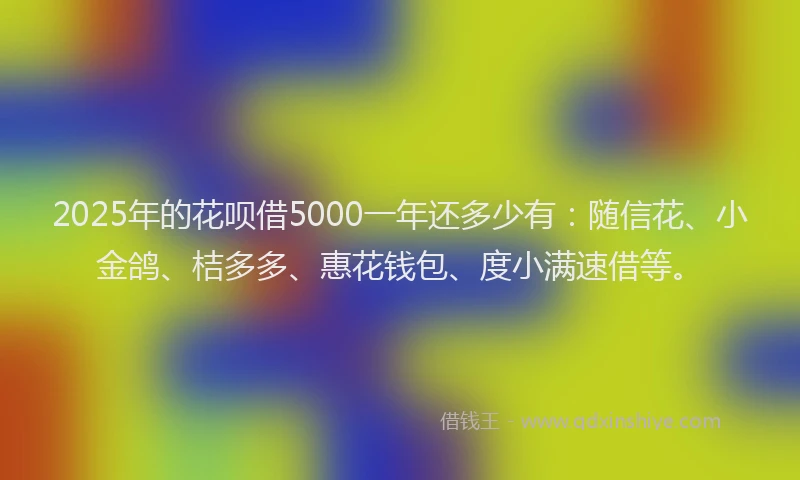 2025年的花呗借5000一年还多少有：随信花、小金鸽、桔多多、惠花钱包、度小满速借等。