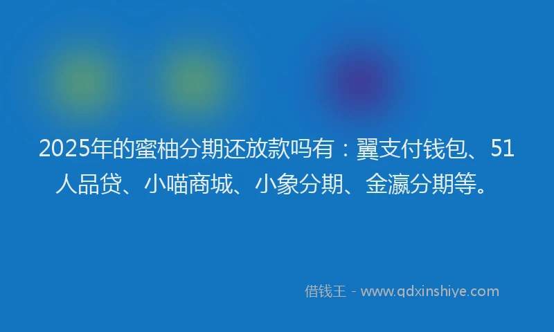2025年的蜜柚分期还放款吗有：翼支付钱包、51人品贷、小喵商城、小象分期、金瀛分期等。