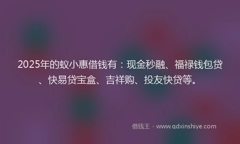 2025年的蚁小惠借钱有：现金秒融、福禄钱包贷、快易贷宝盒、吉祥购、投友快贷等。