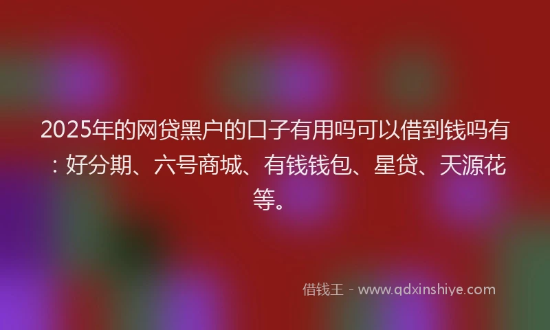 2025年的网贷黑户的口子有用吗可以借到钱吗有：好分期、六号商城、有钱钱包、星贷、天源花等。