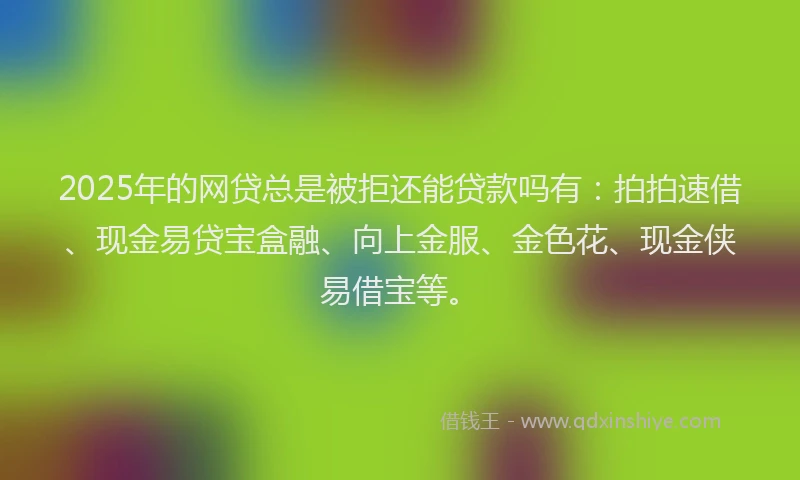 2025年的网贷总是被拒还能贷款吗有：拍拍速借、现金易贷宝盒融、向上金服、金色花、现金侠易借宝等。