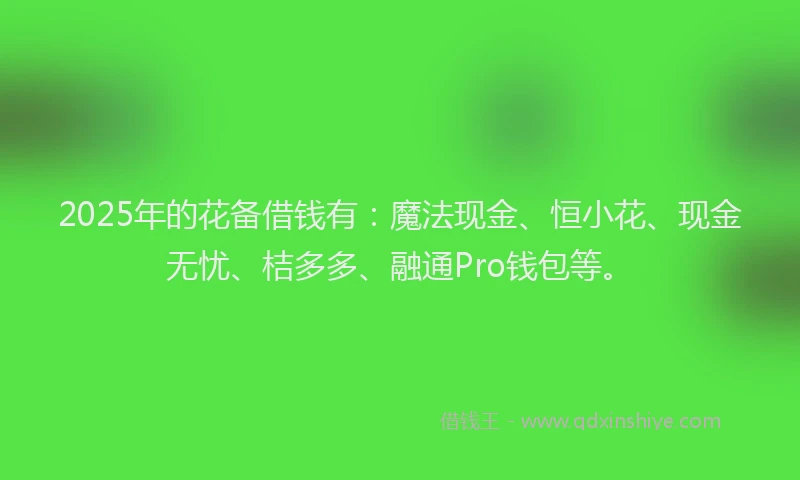 2025年的花备借钱有：魔法现金、恒小花、现金无忧、桔多多、融通Pro钱包等。