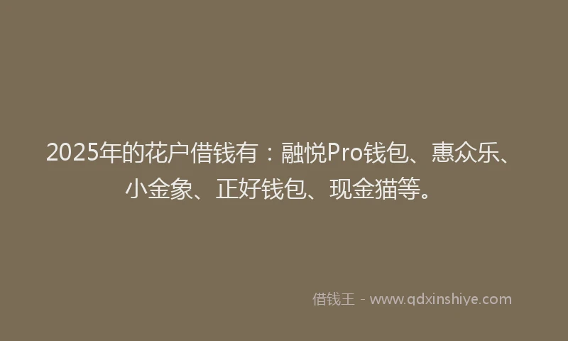 2025年的花户借钱有：融悦Pro钱包、惠众乐、小金象、正好钱包、现金猫等。