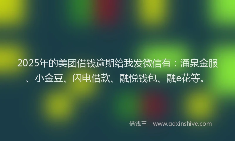 2025年的美团借钱逾期给我发微信有：涌泉金服、小金豆、闪电借款、融悦钱包、融e花等。