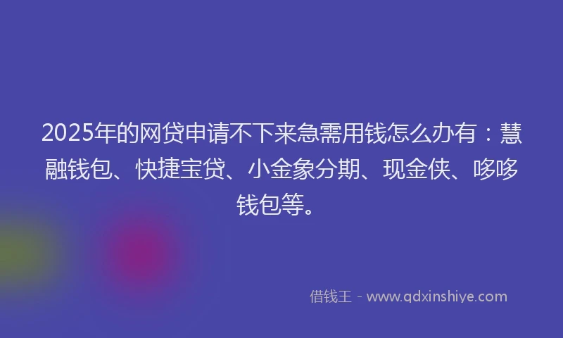 2025年的网贷申请不下来急需用钱怎么办有：慧融钱包、快捷宝贷、小金象分期、现金侠、哆哆钱包等。