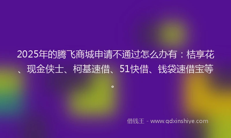 2025年的腾飞商城申请不通过怎么办有：桔享花、现金侠士、柯基速借、51快借、钱袋速借宝等。