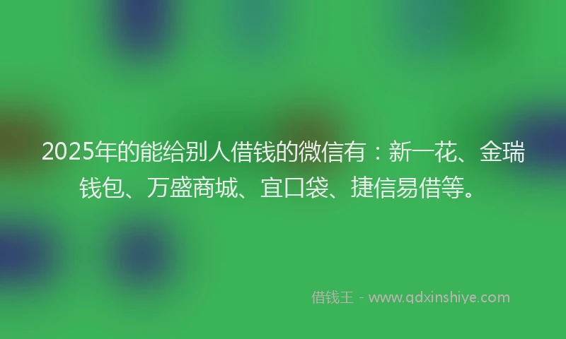 2025年的能给别人借钱的微信有：新一花、金瑞钱包、万盛商城、宜口袋、捷信易借等。