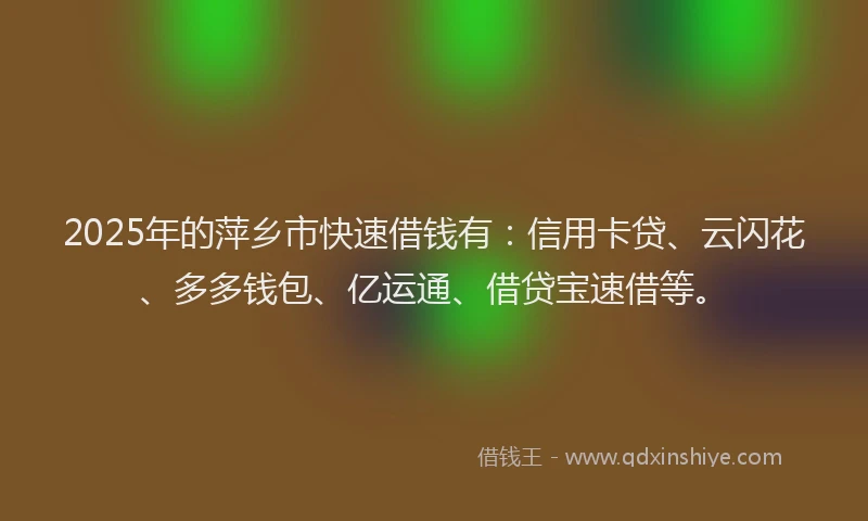 2025年的萍乡市快速借钱有：信用卡贷、云闪花、多多钱包、亿运通、借贷宝速借等。
