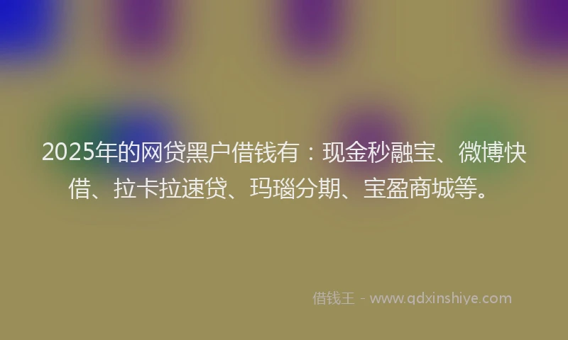 2025年的网贷黑户借钱有：现金秒融宝、微博快借、拉卡拉速贷、玛瑙分期、宝盈商城等。