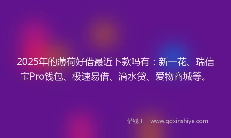 2025年的薄荷好借最近下款吗有：新一花、瑞信宝Pro钱包、极速易借、滴水贷、爱物商城等。