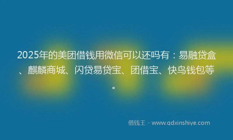 2025年的美团借钱用微信可以还吗有：易融贷盒、麒麟商城、闪贷易贷宝、团借宝、快鸟钱包等。