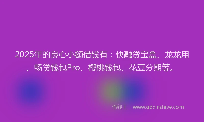 2025年的良心小额借钱有：快融贷宝盒、龙龙用、畅贷钱包Pro、樱桃钱包、花豆分期等。