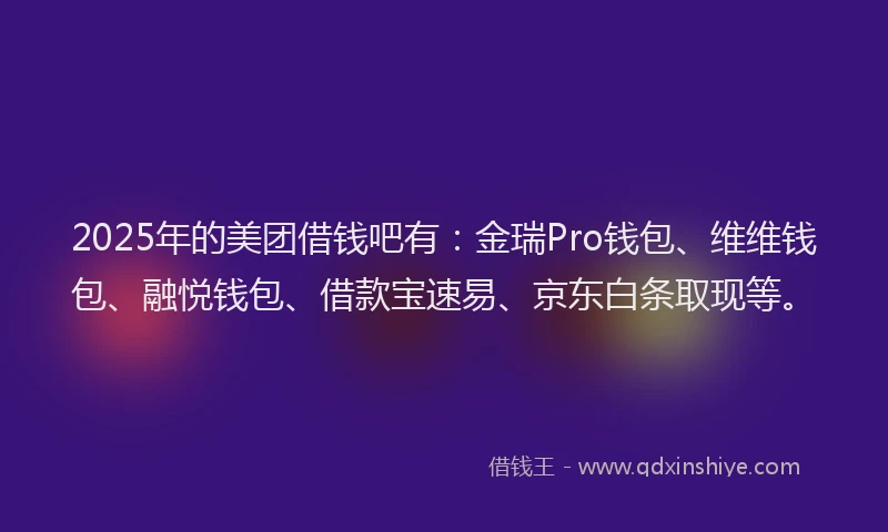 2025年的美团借钱吧有：金瑞Pro钱包、维维钱包、融悦钱包、借款宝速易、京东白条取现等。