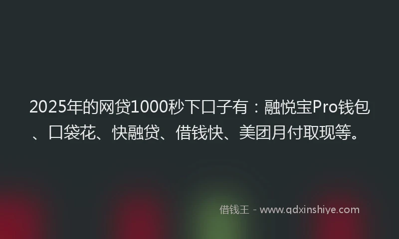 2025年的网贷1000秒下口子有：融悦宝Pro钱包、口袋花、快融贷、借钱快、美团月付取现等。