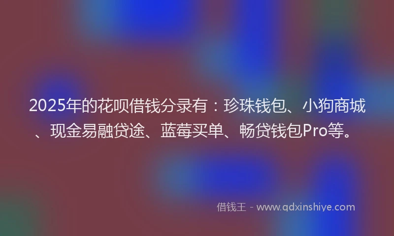 2025年的花呗借钱分录有：珍珠钱包、小狗商城、现金易融贷途、蓝莓买单、畅贷钱包Pro等。