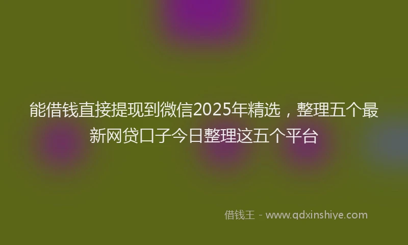 能借钱直接提现到微信2025年精选，整理五个最新网贷口子今日整理这五个平台
