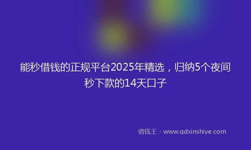 能秒借钱的正规平台2025年精选，归纳5个夜间秒下款的14天口子
