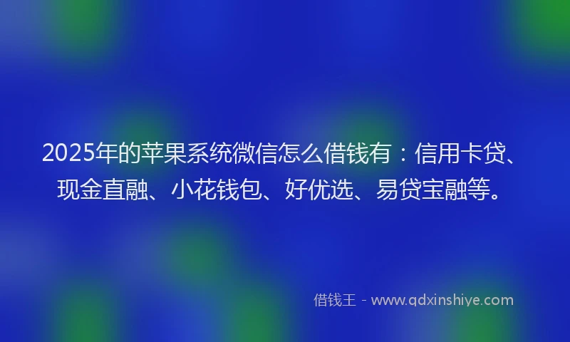 2025年的苹果系统微信怎么借钱有：信用卡贷、现金直融、小花钱包、好优选、易贷宝融等。