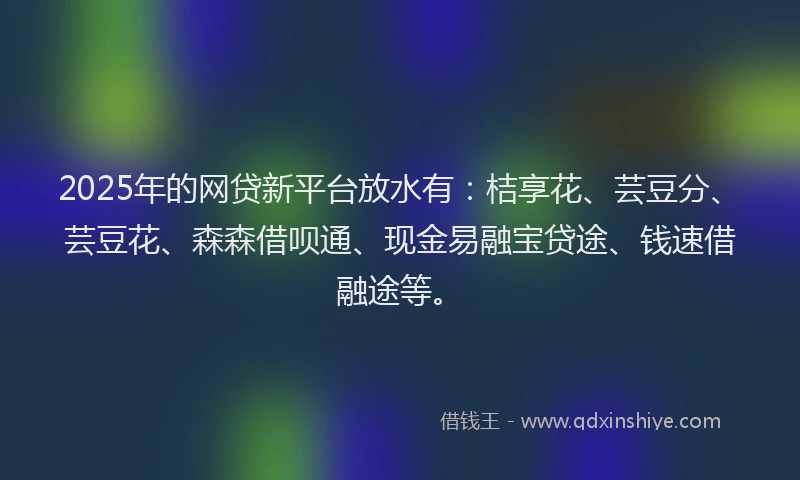 2025年的网贷新平台放水有：桔享花、芸豆分、芸豆花、森森借呗通、现金易融宝贷途、钱速借融途等。