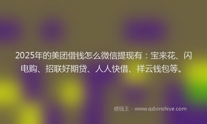2025年的美团借钱怎么微信提现有：宝来花、闪电购、招联好期贷、人人快借、祥云钱包等。