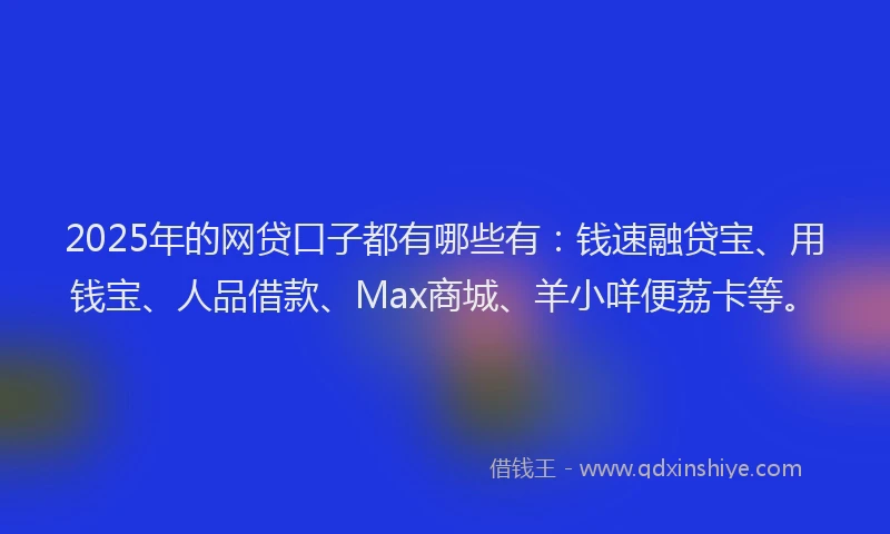 2025年的网贷口子都有哪些有：钱速融贷宝、用钱宝、人品借款、Max商城、羊小咩便荔卡等。