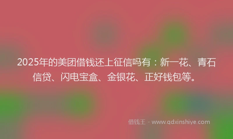 2025年的美团借钱还上征信吗有：新一花、青石信贷、闪电宝盒、金银花、正好钱包等。