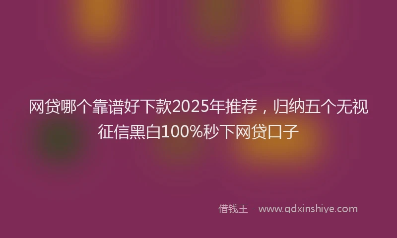 网贷哪个靠谱好下款2025年推荐，归纳五个无视征信黑白100%秒下网贷口子