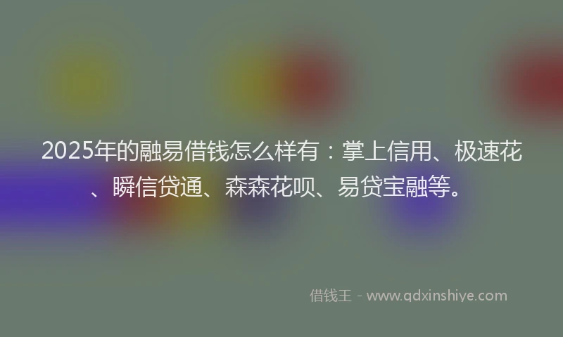 2025年的融易借钱怎么样有：掌上信用、极速花、瞬信贷通、森森花呗、易贷宝融等。