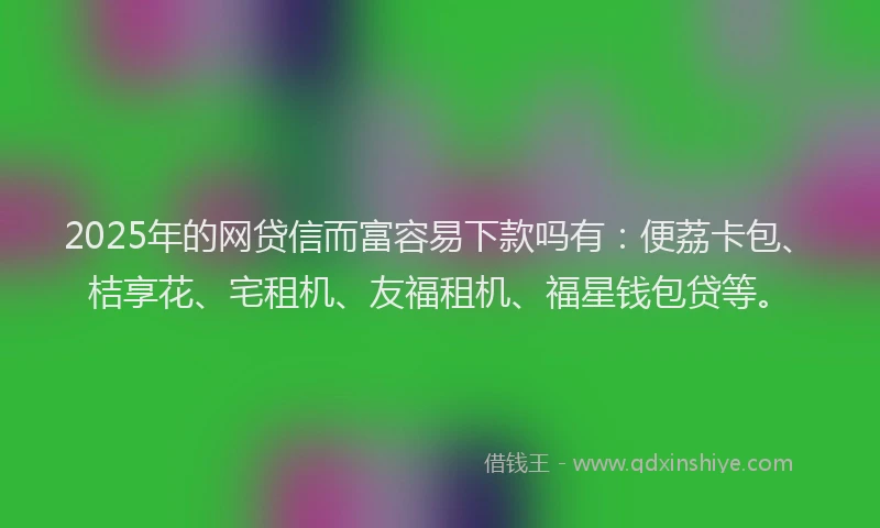 2025年的网贷信而富容易下款吗有：便荔卡包、桔享花、宅租机、友福租机、福星钱包贷等。