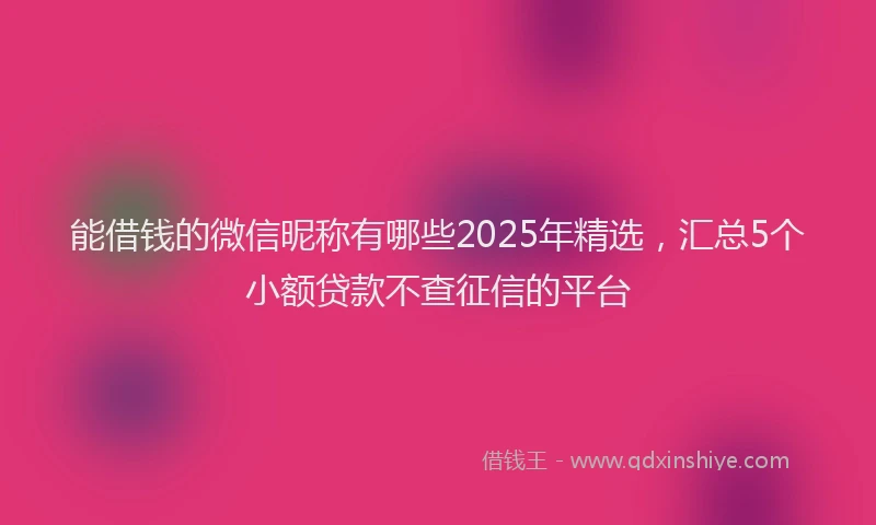 能借钱的微信昵称有哪些2025年精选，汇总5个小额贷款不查征信的平台