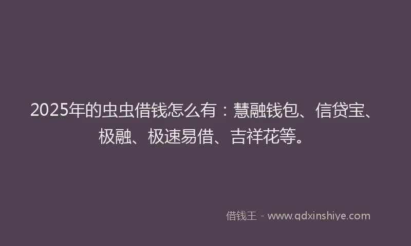 2025年的虫虫借钱怎么有：慧融钱包、信贷宝、极融、极速易借、吉祥花等。