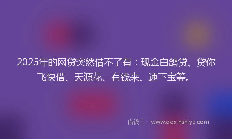 2025年的网贷突然借不了有：现金白鸽贷、贷你飞快借、天源花、有钱来、速下宝等。