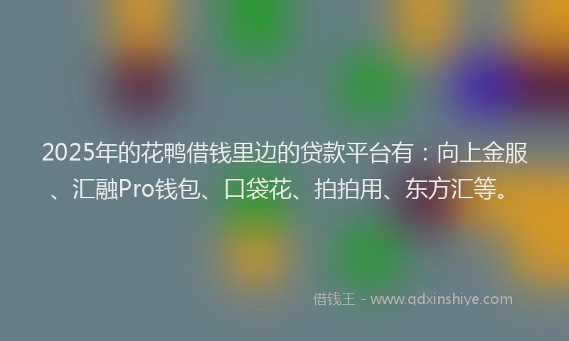 2025年的花鸭借钱里边的贷款平台有：向上金服、汇融Pro钱包、口袋花、拍拍用、东方汇等。