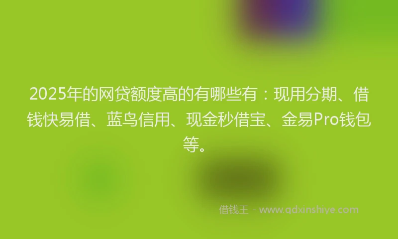 2025年的网贷额度高的有哪些有：现用分期、借钱快易借、蓝鸟信用、现金秒借宝、金易Pro钱包等。