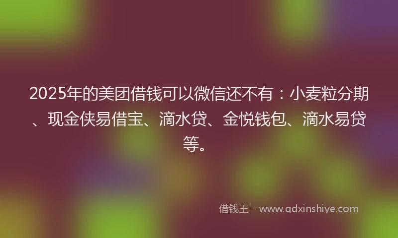 2025年的美团借钱可以微信还不有：小麦粒分期、现金侠易借宝、滴水贷、金悦钱包、滴水易贷等。