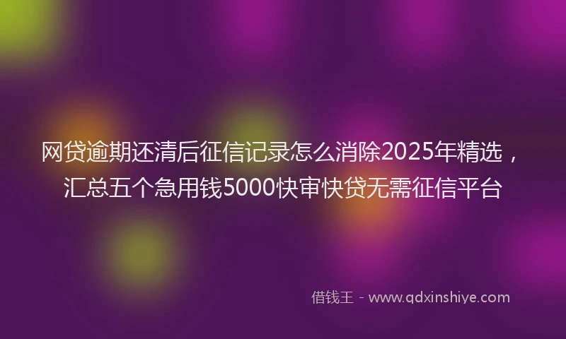 网贷逾期还清后征信记录怎么消除2025年精选，汇总五个急用钱5000快审快贷无需征信平台