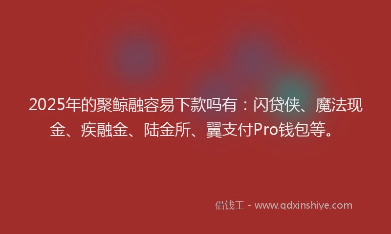 2025年的聚鲸融容易下款吗有：闪贷侠、魔法现金、疾融金、陆金所、翼支付Pro钱包等。
