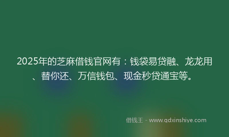 2025年的芝麻借钱官网有：钱袋易贷融、龙龙用、替你还、万信钱包、现金秒贷通宝等。