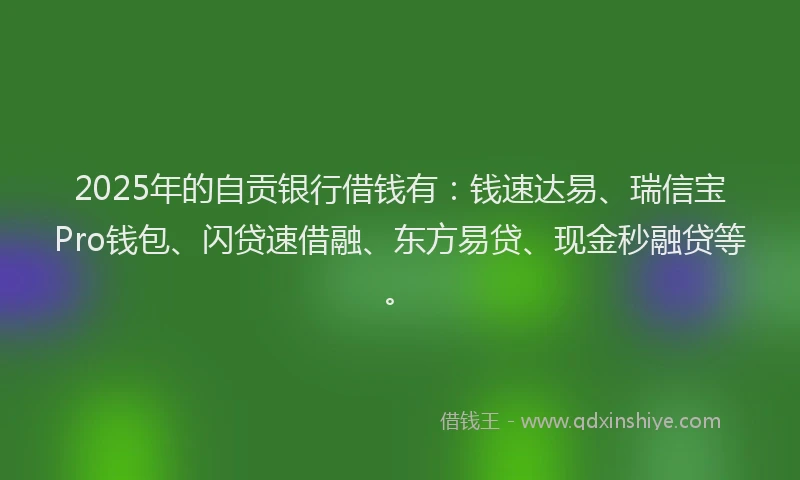 2025年的自贡银行借钱有：钱速达易、瑞信宝Pro钱包、闪贷速借融、东方易贷、现金秒融贷等。