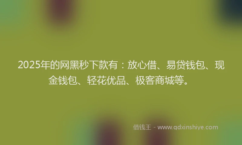 2025年的网黑秒下款有：放心借、易贷钱包、现金钱包、轻花优品、极客商城等。