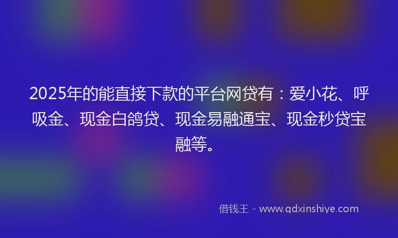 2025年的能直接下款的平台网贷有：爱小花、呼吸金、现金白鸽贷、现金易融通宝、现金秒贷宝融等。